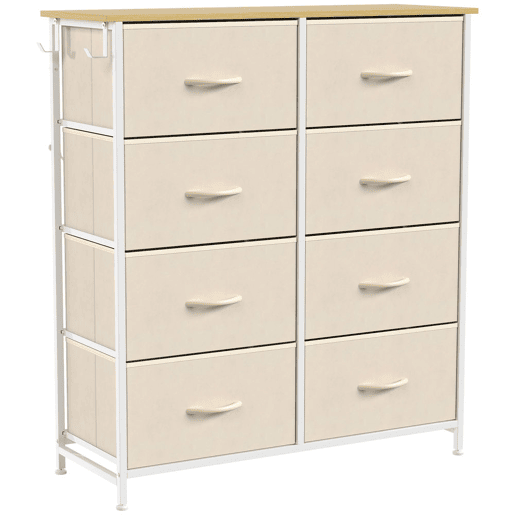 HOMCOM Cómoda de Quarto com 8 Gavetas em Tecido, Móvel Alto de Arrumação com 4 Bolsos, 2 Ganchos e Estrutura em Aço, Bege HOMCOM Cómoda de Quarto com 8 Gavetas em Tecido, Móvel Alto de Arrumação com 4 Bolsos, 2 Ganchos e Estrutura em Aço, Bege