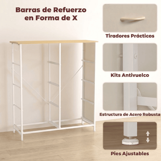 HOMCOM Cómoda de Quarto com 8 Gavetas em Tecido, Móvel Alto de Arrumação com 4 Bolsos, 2 Ganchos e Estrutura em Aço, Bege HOMCOM Cómoda de Quarto com 8 Gavetas em Tecido, Móvel Alto de Arrumação com 4 Bolsos, 2 Ganchos e Estrutura em Aço, Bege