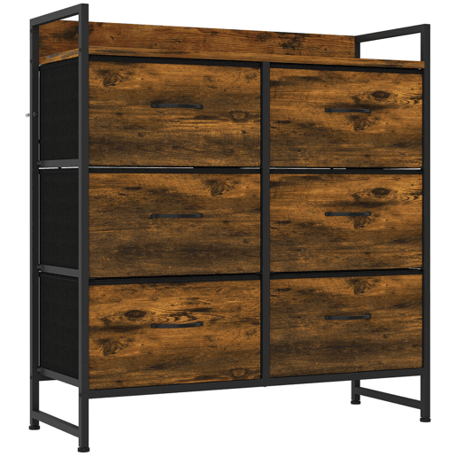 HOMCOM Cómoda de Quarto com 6 Gavetas, Cómoda de Tecido com Estrutura de Aço e Tampo de Madeira, Castanho e Preto HOMCOM Cómoda de Quarto com 6 Gavetas, Cómoda de Tecido com Estrutura de Aço e Tampo de Madeira, Castanho e Preto