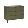 Cómoda de madeira e metal, 3 gavetas, Ellie, Verde caqui, 90x40x75 cm