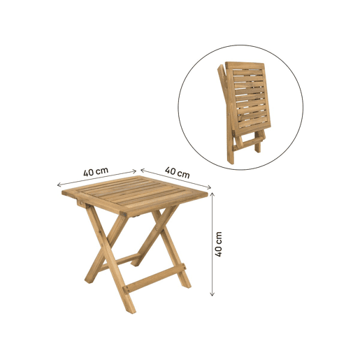 Mesa de apoio de jardim dobrável Portimão em madeira - 40 x 40 x 40 cm - Castanho Mesa de apoio de jardim dobrável Portimão em madeira - 40 x 40 x 40 cm - Castanho