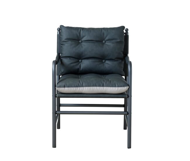 Sillón de cuero - estilo mid century moderno con reposabrazos y estructura metálica - negro