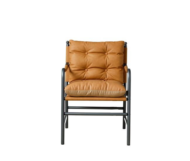 Sillón de cuero 60 × 62 × 90 cm - estilo mid century moderno con reposabrazos y estructura metálica - marrón