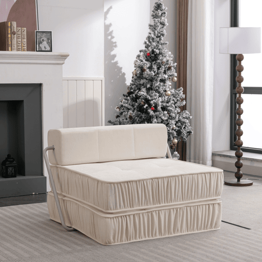Sofá-cama dobrável de 1 lugar - poltrona convertível, futon, colchão de chão, almofada traseira removível - branco Sofá-cama dobrável de 1 lugar - poltrona convertível, futon, colchão de chão, almofada traseira removível - branco