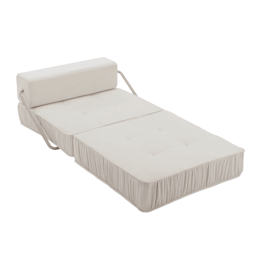 Sofá-cama dobrável de 1 lugar - poltrona convertível, futon, colchão de chão, almofada traseira removível - branco Sofá-cama dobrável de 1 lugar - poltrona convertível, futon, colchão de chão, almofada traseira removível - branco