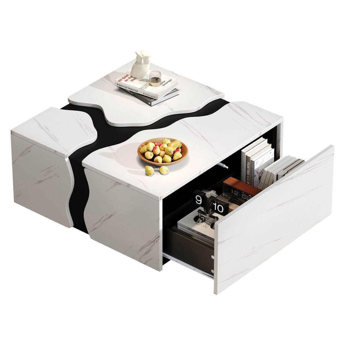 mesa de centro cuadrada de panel de particulas con 1 cajonblanconegro