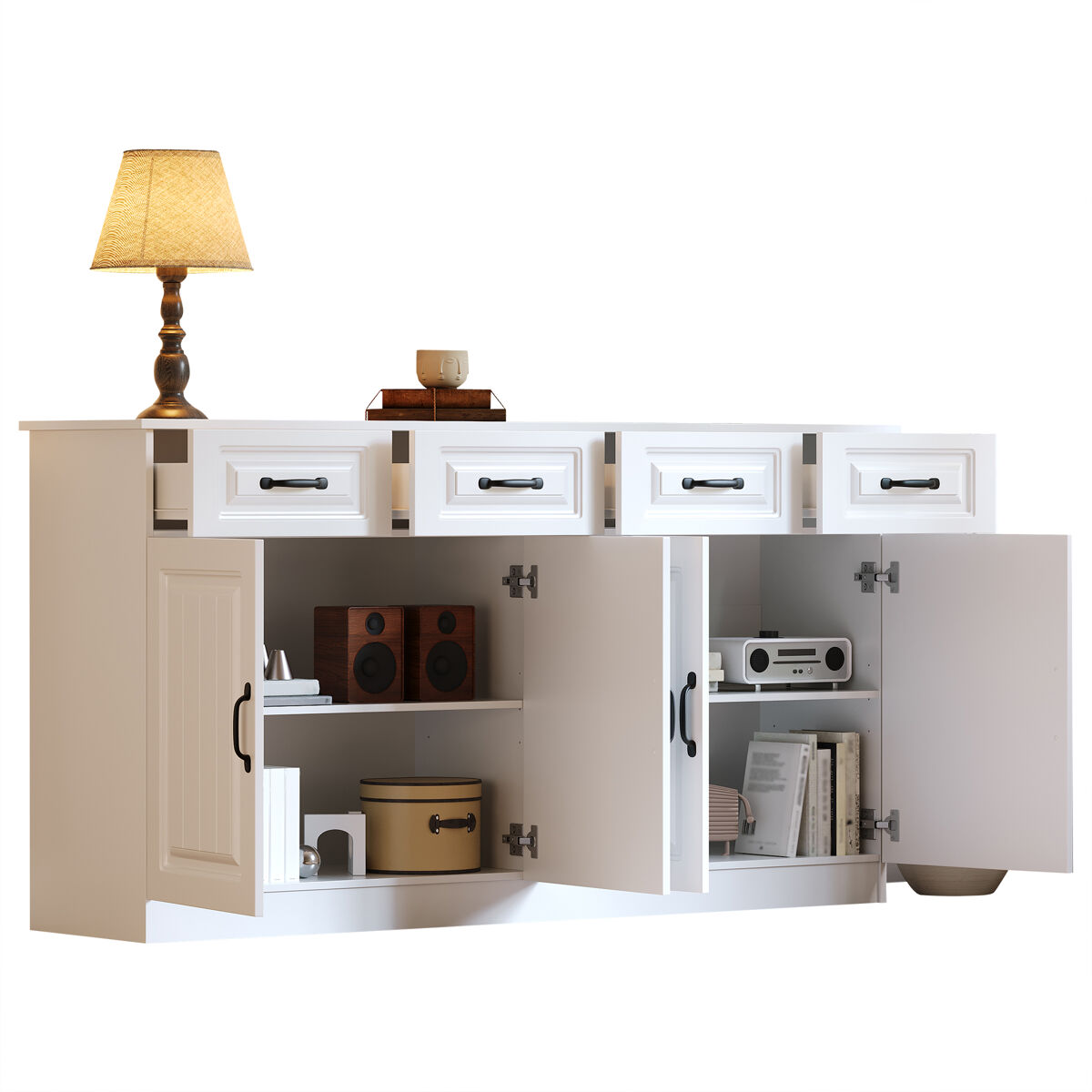 Aparador de mdf con 4 puertas y 4 cajones,blanco