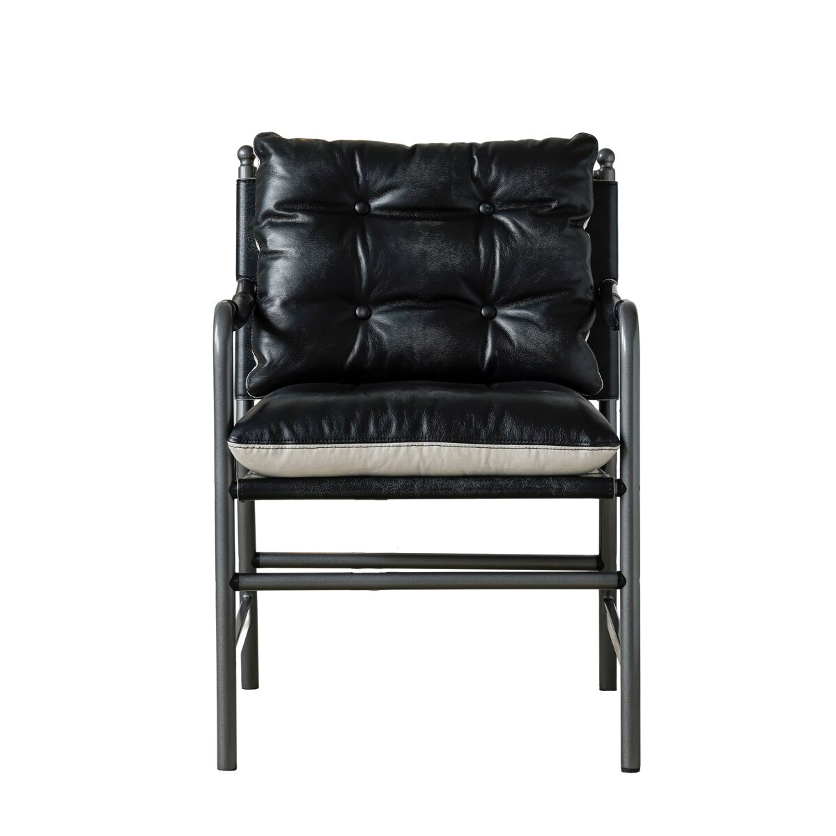 Sillón 60 x 62 x 90 cm - estilo mid century moderno con reposabrazos y estructura metálica - negro