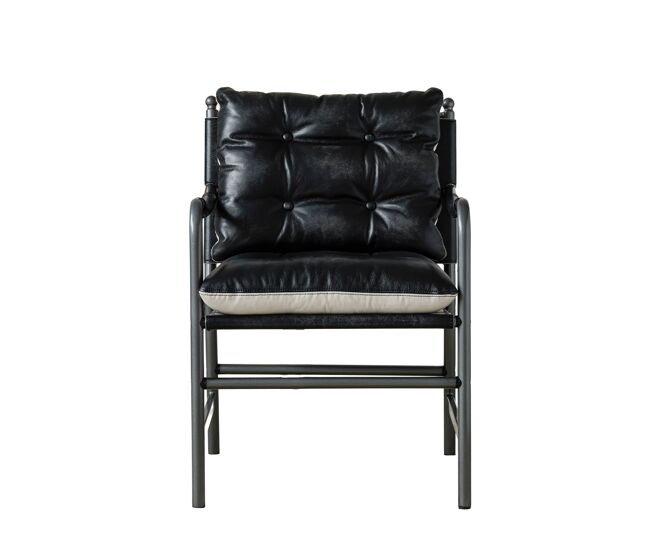 Sillón 60 x 62 x 90 cm - estilo mid century moderno con reposabrazos y estructura metálica - negro