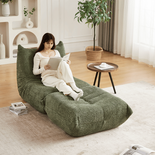 Sofá Togo de chão - Chenille, apoio para os pés, poltrona sem braços, espuma viscoelástica - Verde Sofá Togo de chão - Chenille, apoio para os pés, poltrona sem braços, espuma viscoelástica - Verde
