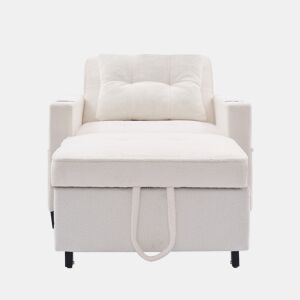 Sofá-cama de 1 lugar - 3 em 1, com porta-copos e porta USB, sofá reclinável e poltrona - Branco