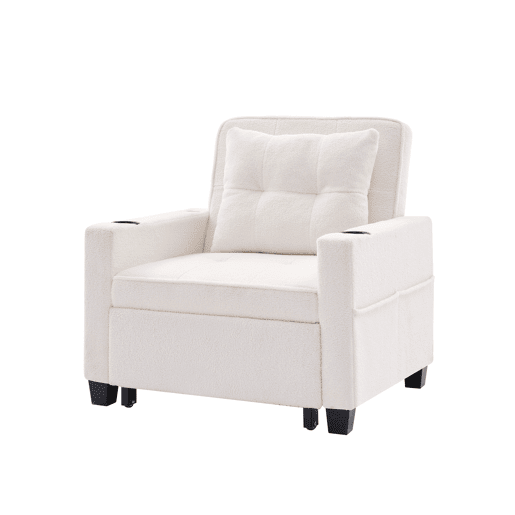 Sofá-cama de 1 lugar - 3 em 1, com porta-copos e porta USB, sofá reclinável e poltrona - Branco Sofá-cama de 1 lugar - 3 em 1, com porta-copos e porta USB, sofá reclinável e poltrona - Branco