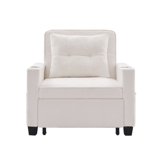 Sofá-cama de 1 lugar - 3 em 1, com porta-copos e porta USB, sofá reclinável e poltrona - Branco Sofá-cama de 1 lugar - 3 em 1, com porta-copos e porta USB, sofá reclinável e poltrona - Branco