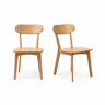 Cadeiras de jantar, conjunto de 2 - 100 % madeira maciça, estilo Mid-Century com encosto curvo e apoios para os pés ajustáveis - Madeira