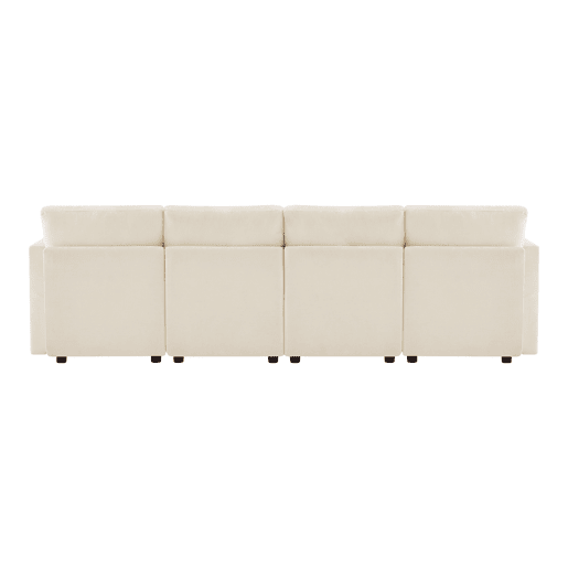 Sofá modular de 6 lugares - UL convertível, chenille, 2 pufes, braços ajustáveis, 4 almofadas e 2 apoios de cabeça - Bege Sofá modular de 6 lugares - UL convertível, chenille, 2 pufes, braços ajustáveis, 4 almofadas e 2 apoios de cabeça - Bege