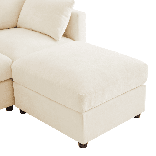 Sofá modular de 6 lugares - UL convertível, chenille, 2 pufes, braços ajustáveis, 4 almofadas e 2 apoios de cabeça - Bege Sofá modular de 6 lugares - UL convertível, chenille, 2 pufes, braços ajustáveis, 4 almofadas e 2 apoios de cabeça - Bege