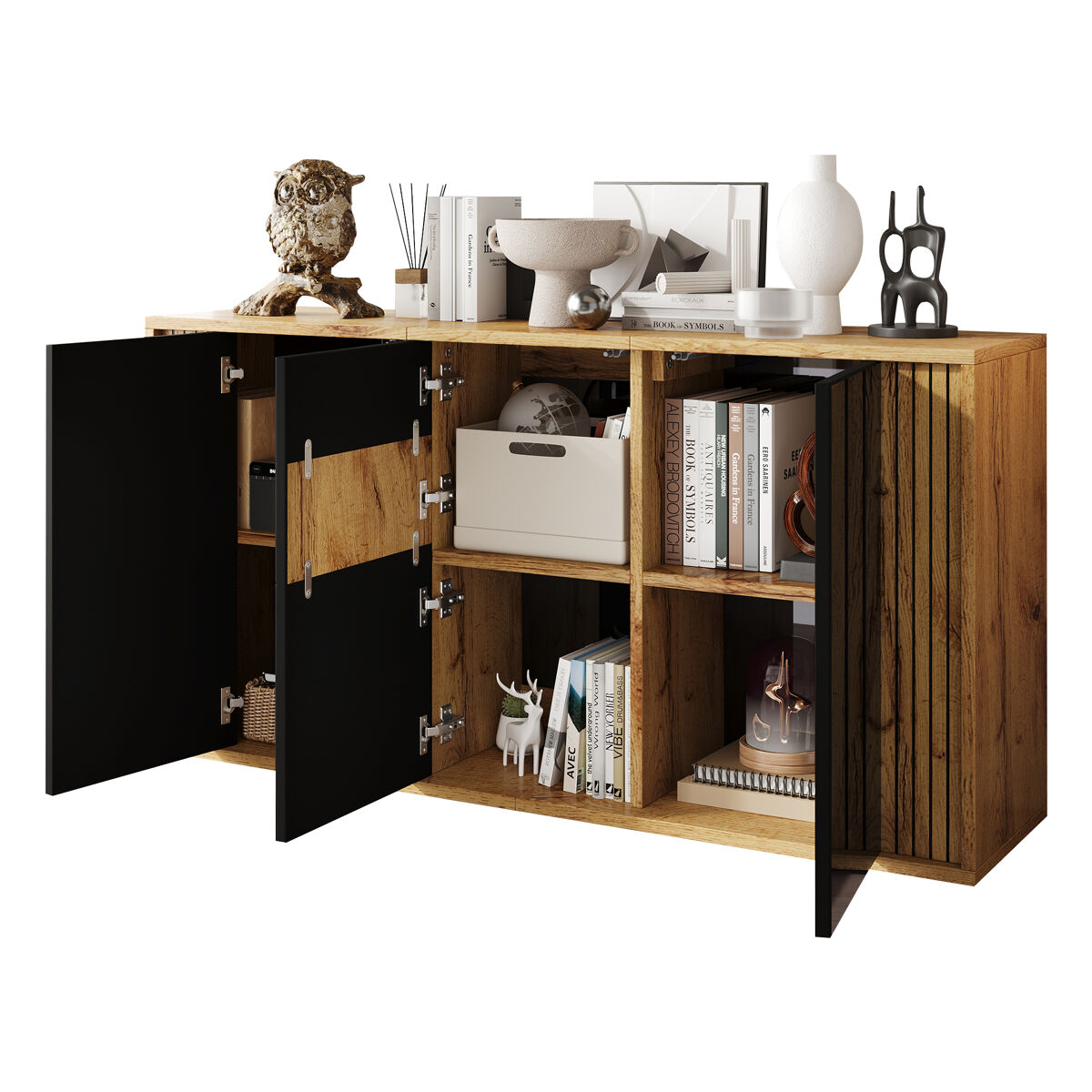 Aparador de mdf con 3 puertas,madera+negro