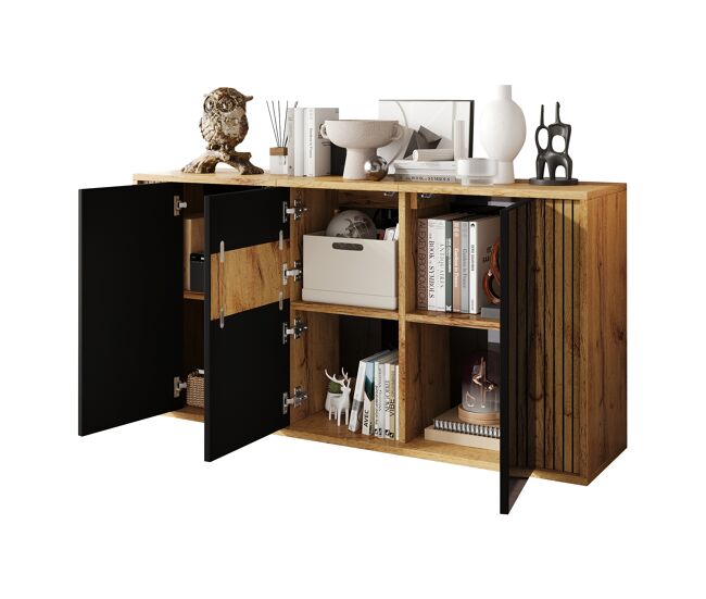 Aparador de mdf con 3 puertas,madera+negro