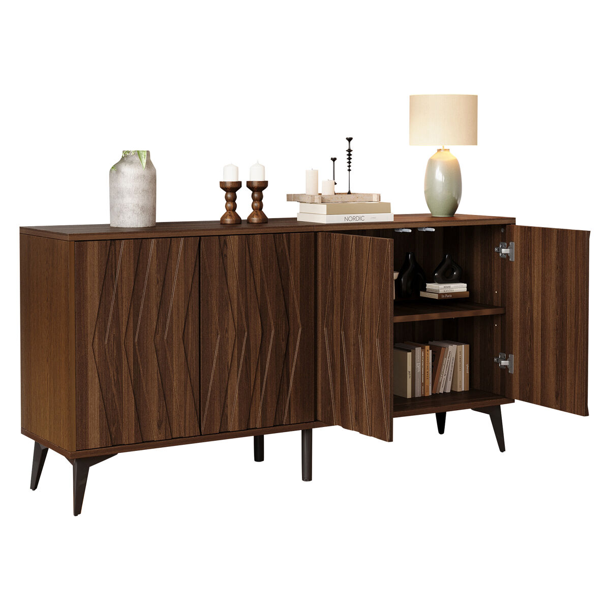 Aparador de mdf con 4 puertas,nogal