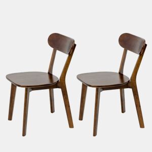 Cadeiras de jantar, 2 unidades u2013 100 % madeira maciça, estilo Mid Century, encosto curvo e apoios para os pés ajustáveis u2013 Nogueira