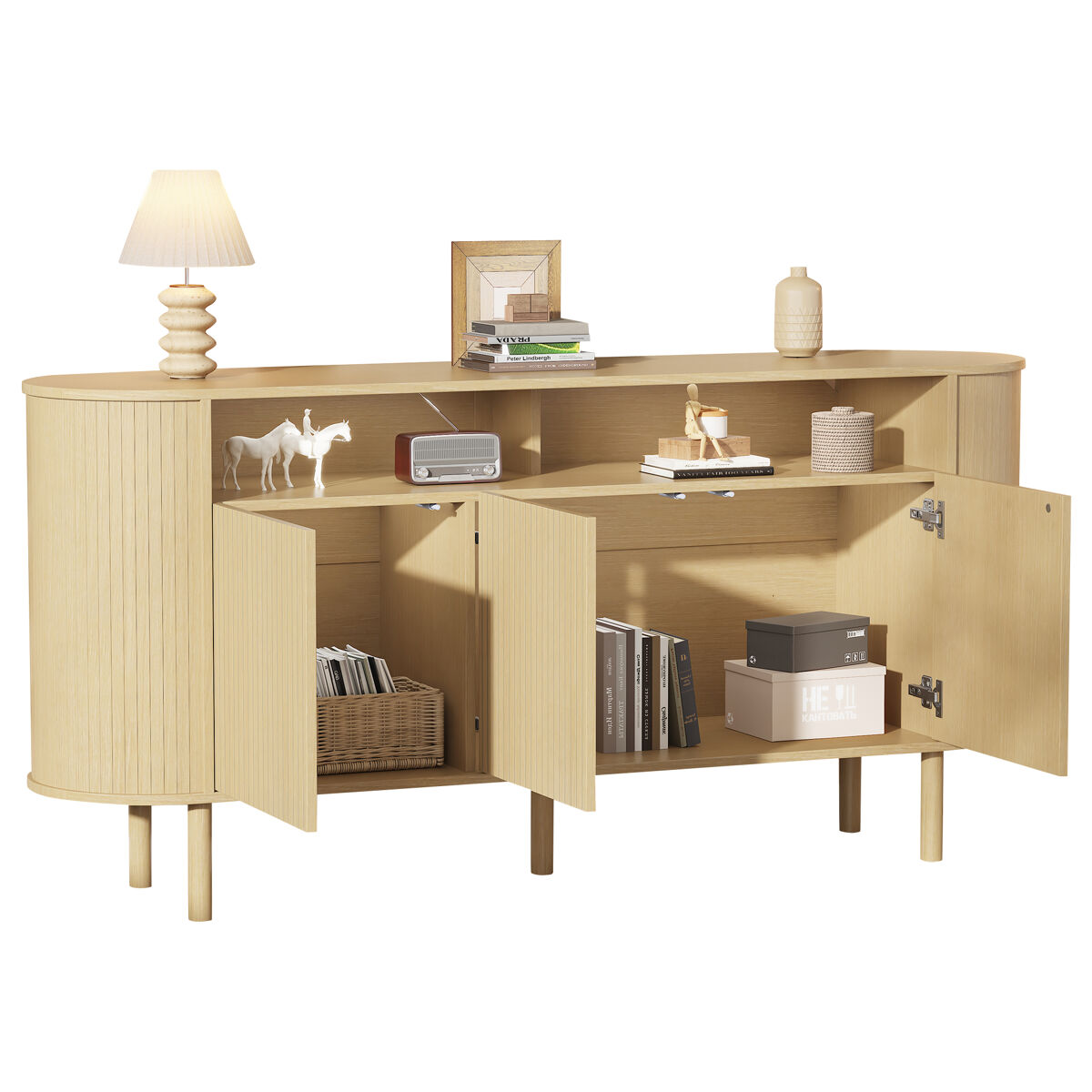 Aparador de panel de partículas con 3 puertas,madera clara
