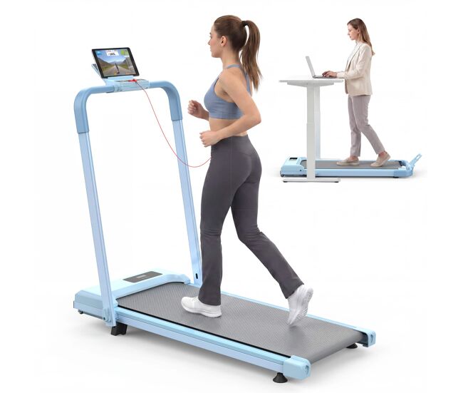 Cinta de correr 2 en 1 - compacta, inclinada y portátil, hasta 120 kg - azul