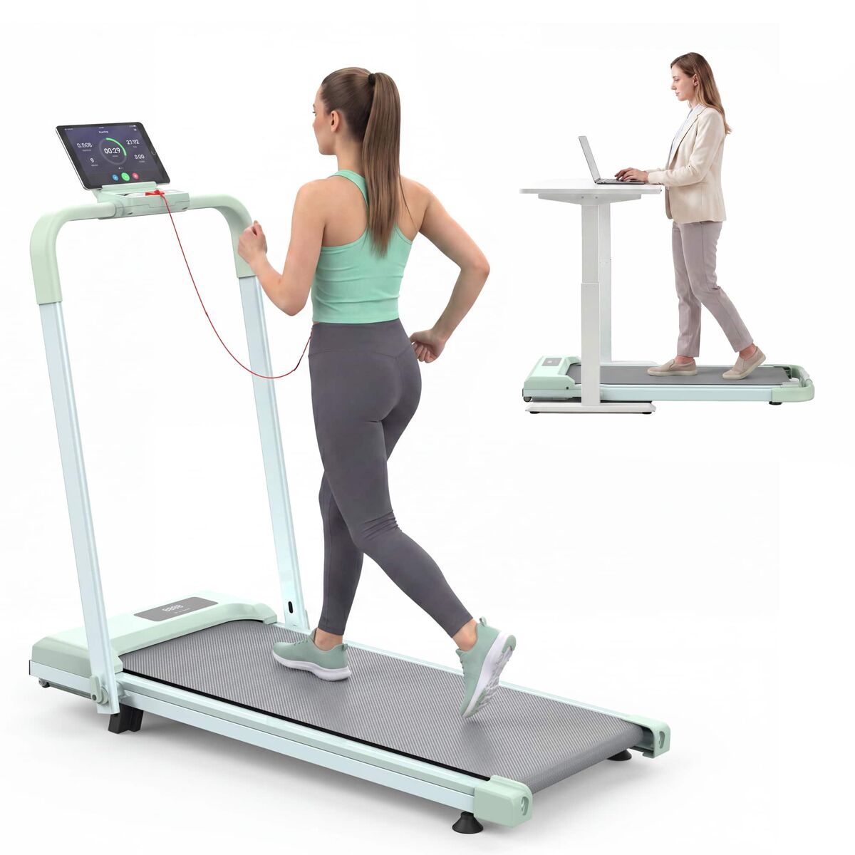 Cinta de correr 2 en 1 120 kg - compacta con inclinación para caminar, correr y trotar - verde