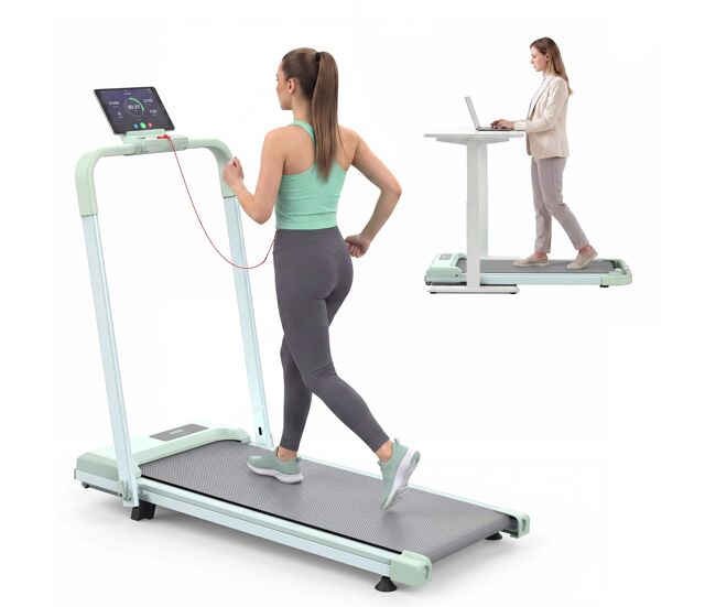 Cinta de correr 2 en 1 120 kg - compacta con inclinación para caminar, correr y trotar - verde