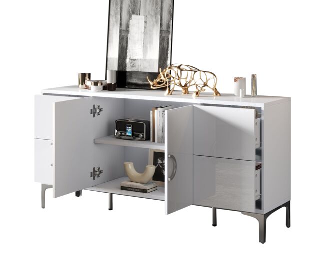 Aparador de mdf con 2 puertas y 4 cajones,blanco