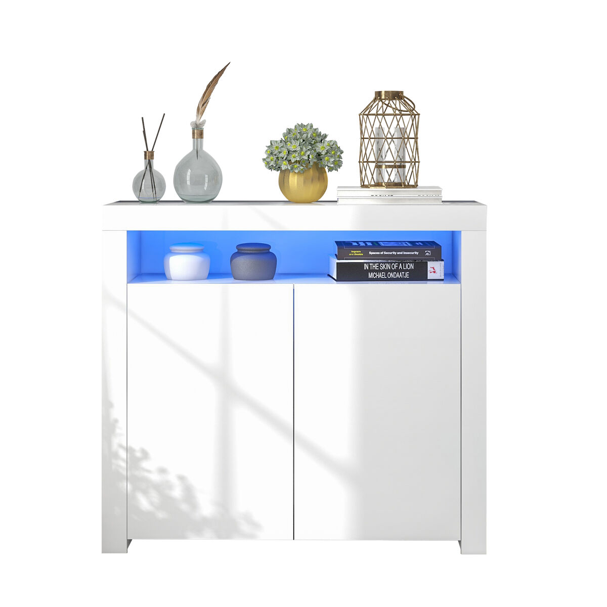 Aparador de mdf con 2 puertas y luz led,blanco