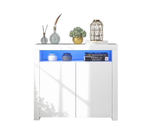 Aparador de mdf con 2 puertas y luz led,blanco
