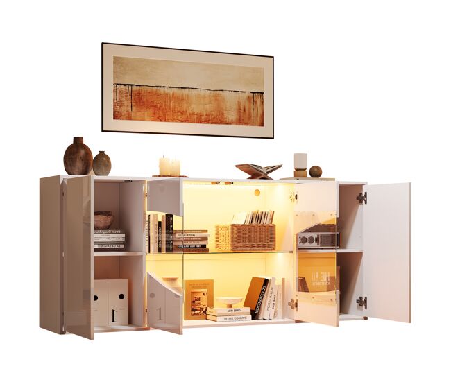 Aparador de mdf con 4 puertas y luz led,blanco