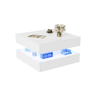 Mesa de centro quadrada lacada alto brilho com luzes LED RGB, gavetas de abertura por pressão, controlo por APP e comando à distância