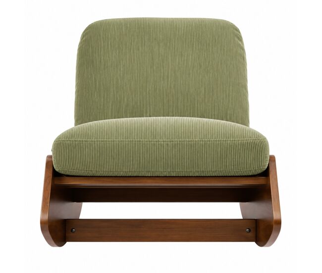 Sillón mecedora - tapizado de pana y estructura de madera maciza - verde