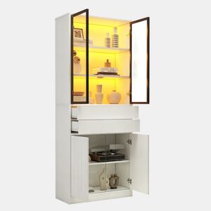 Vitrine de painel de partículas com 4 portas,2 gavetas e luz led,branco