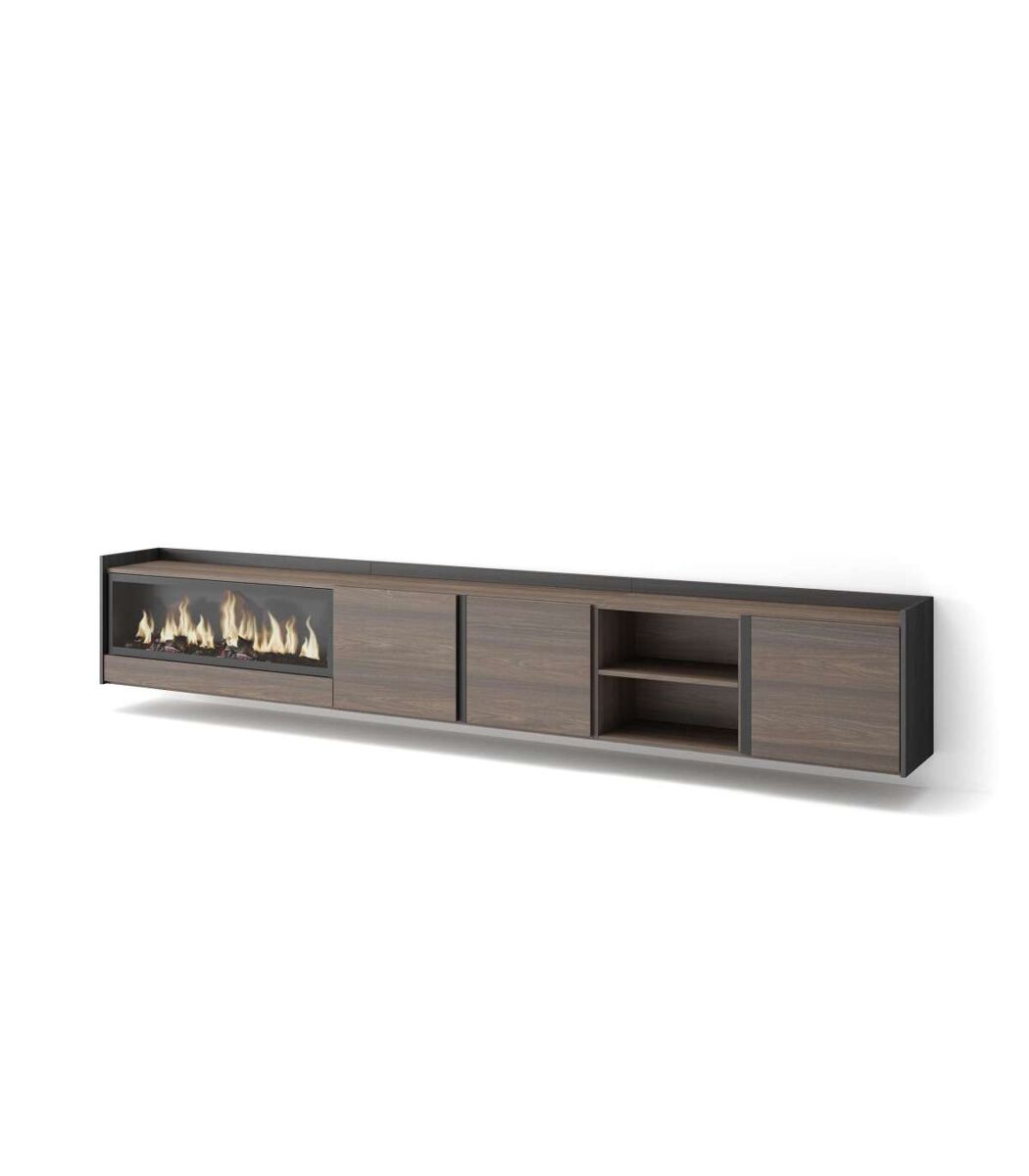 mueble tv cajiz-02 suspendido con chimenea y almacenaje