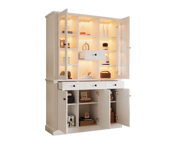 Vitrina de mdf con 5 puertas,4 cajones y luz led,blanco