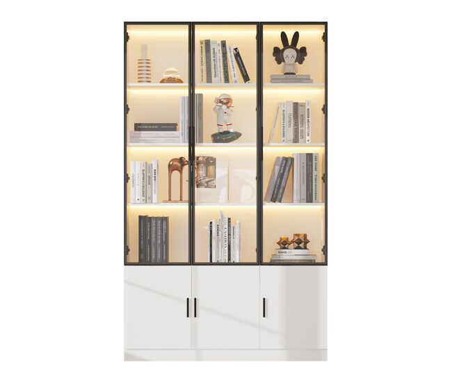 Vitrina de mdf con 6 puertas y luz led,blanco