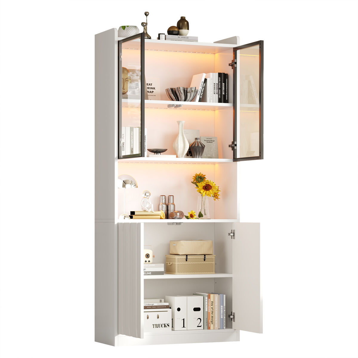 Vitrina de panel de partículas con 4 puertas y luz led,blanco