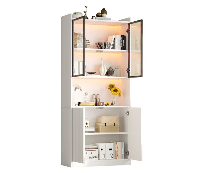Vitrina de panel de partículas con 4 puertas y luz led,blanco
