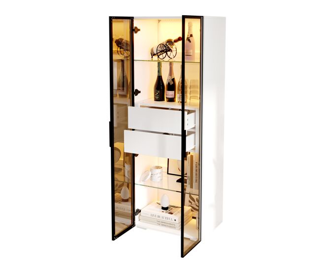 Vitrina de mdf con 2 puertas,2 cajones y luz led,blanco