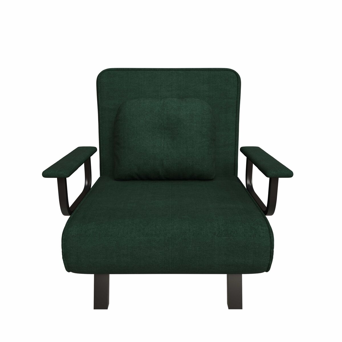Sillón reclinable – respaldo ajustable en 5 posiciones, tapizado en chenilla, soportes desplegables y posición cama 180° – verde oscuro