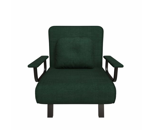 Sillón reclinable – respaldo ajustable en 5 posiciones, tapizado en chenilla, soportes desplegables y posición cama 180° – verde oscuro