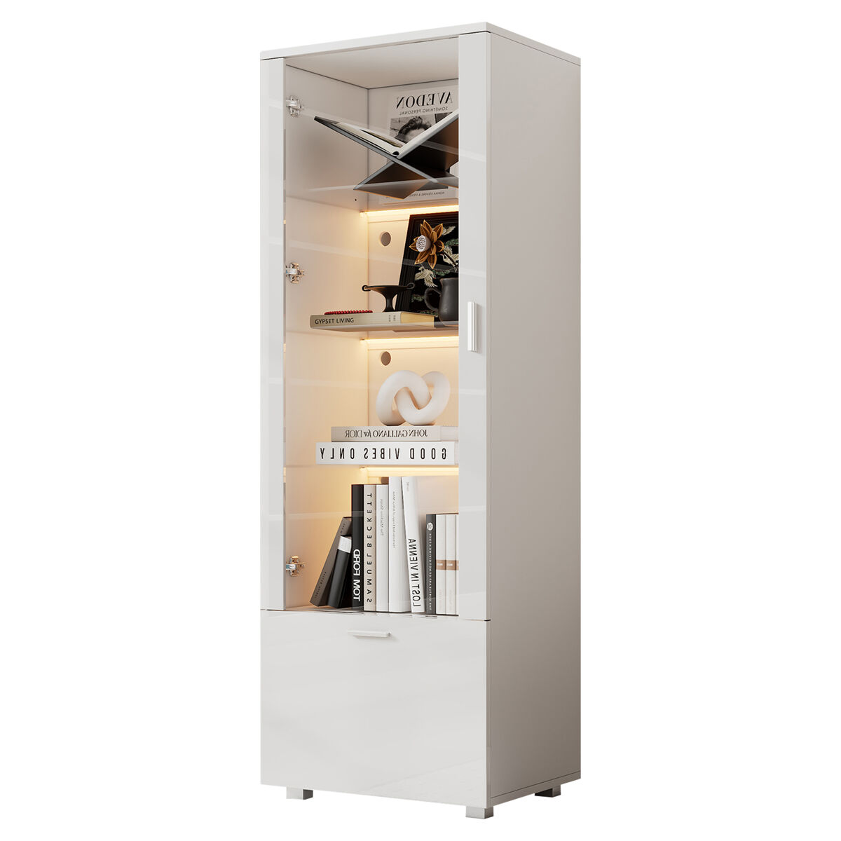 Vitrina de panel de partículas con 2 puertas y luz led,blanco