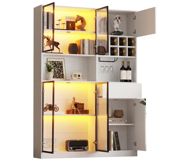 Vitrina de panel de partículas con 7 puertas,1 cajón y luz led,blanco