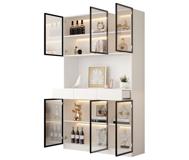 Vitrina de panel de partículas con 6 puertas y luz led,blanco