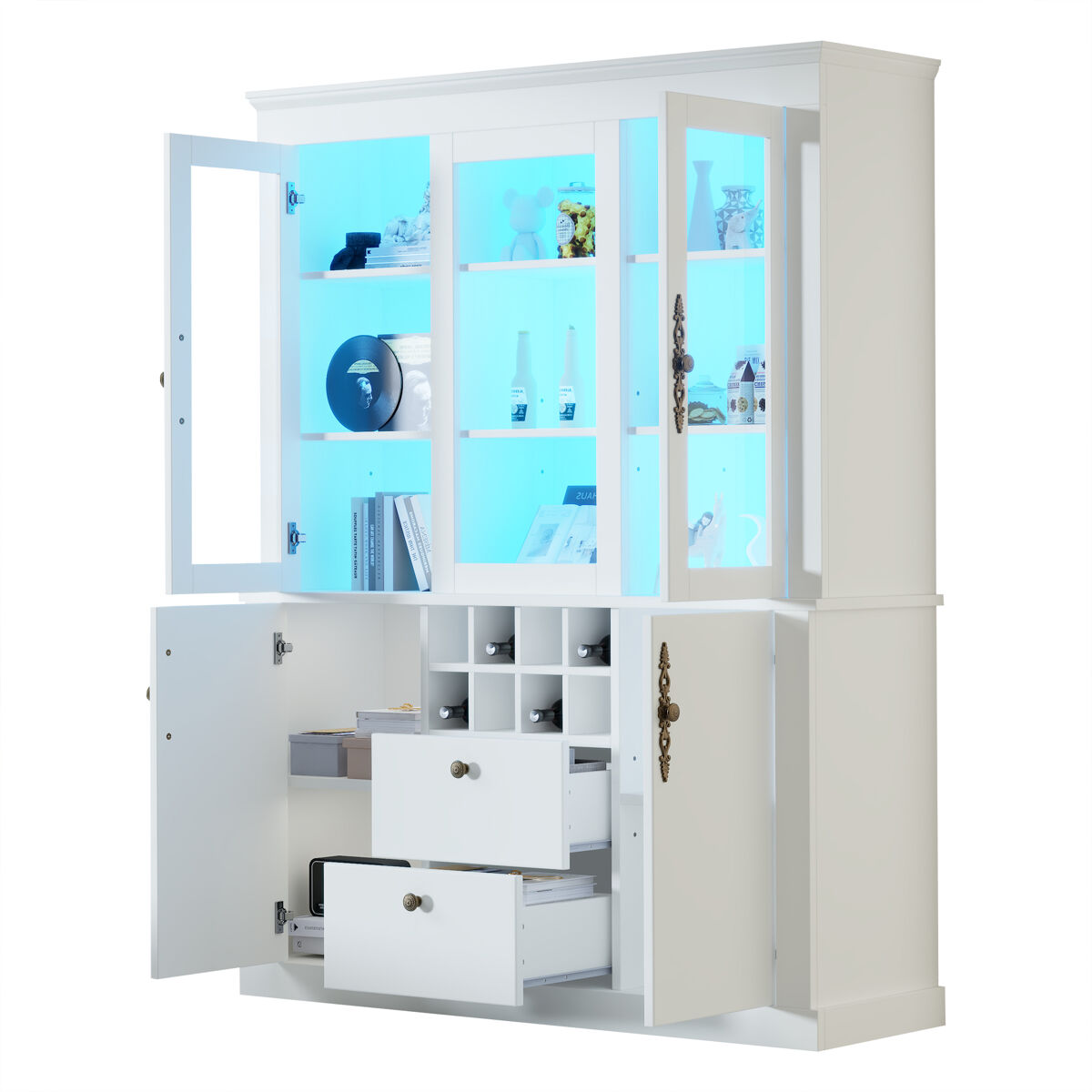 Vitrina de panel de partículas con 4 puertas,2 cajones y luz led,blanco