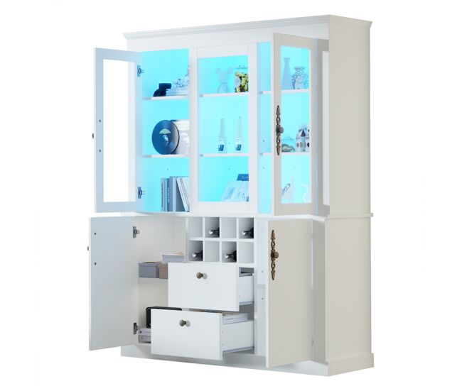 Vitrina de panel de partículas con 4 puertas,2 cajones y luz led,blanco