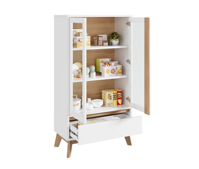 Vitrina de panel de partículas con 2 puertas y 1 cajón,blanco