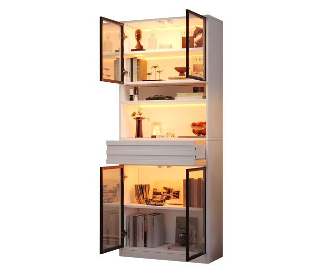 Vitrina de mdf con 4 puertas,1 cajón y luz led,blanco